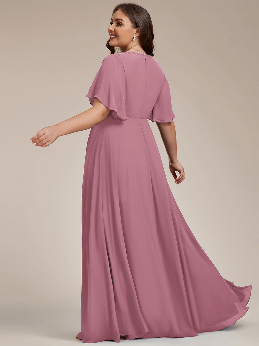 Funkelndes Abendkleid in A-Linie mit Empire-Taille und langen ?rmeln #farbe_Orchideenviolett
