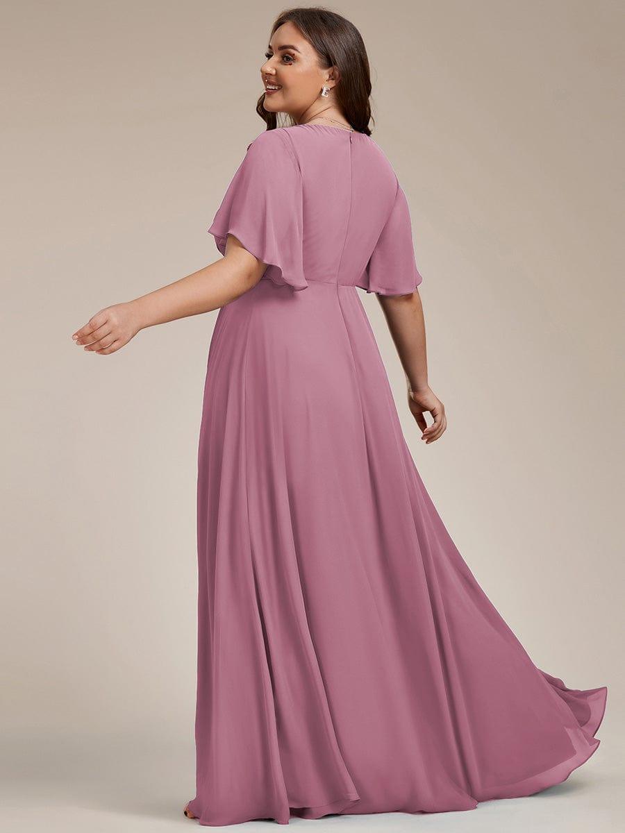 Funkelndes Abendkleid in A-Linie mit Empire-Taille und langen ?rmeln #farbe_Orchid