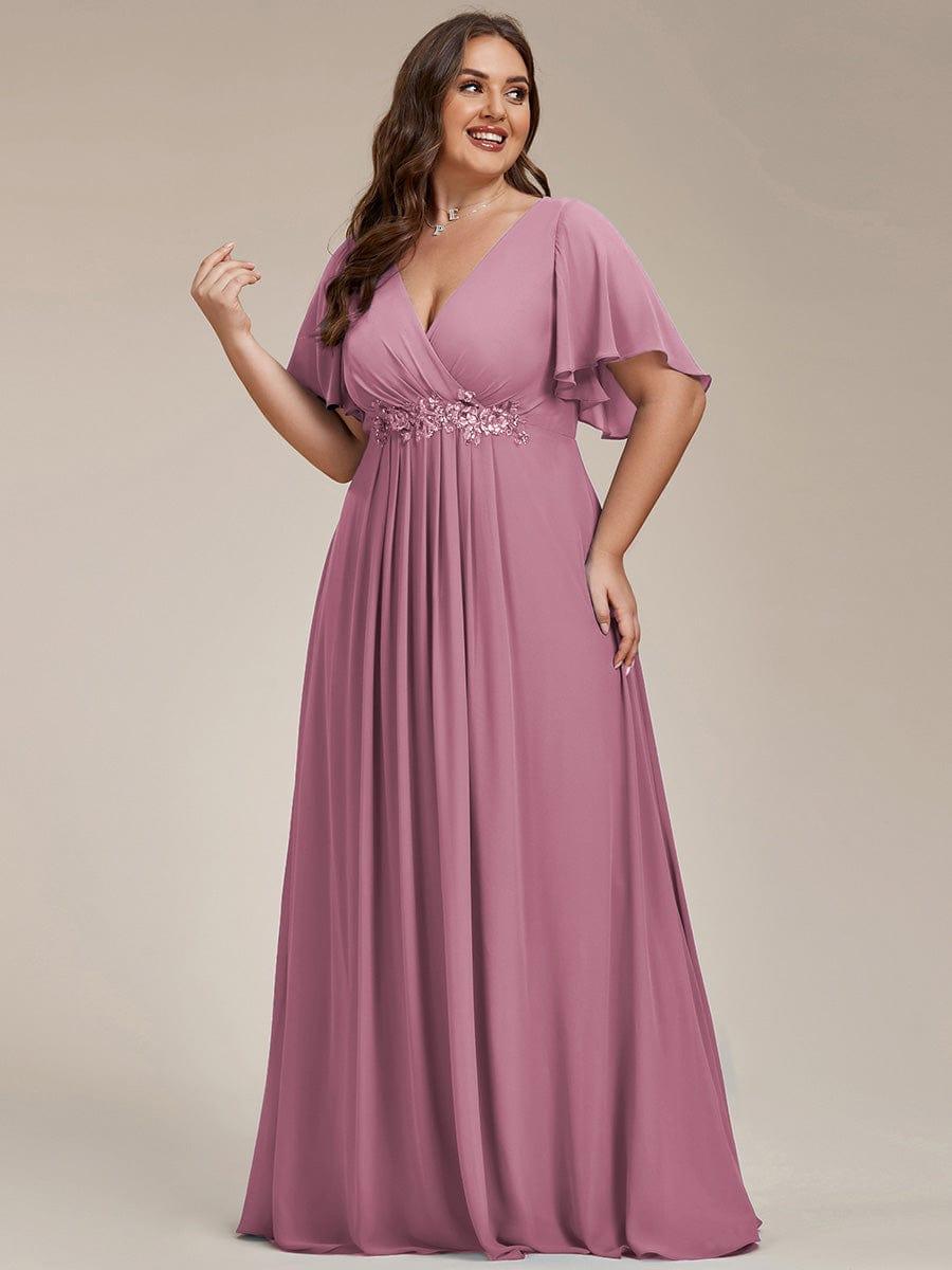 Funkelndes Abendkleid in A-Linie mit Empire-Taille und langen ?rmeln #farbe_Orchid
