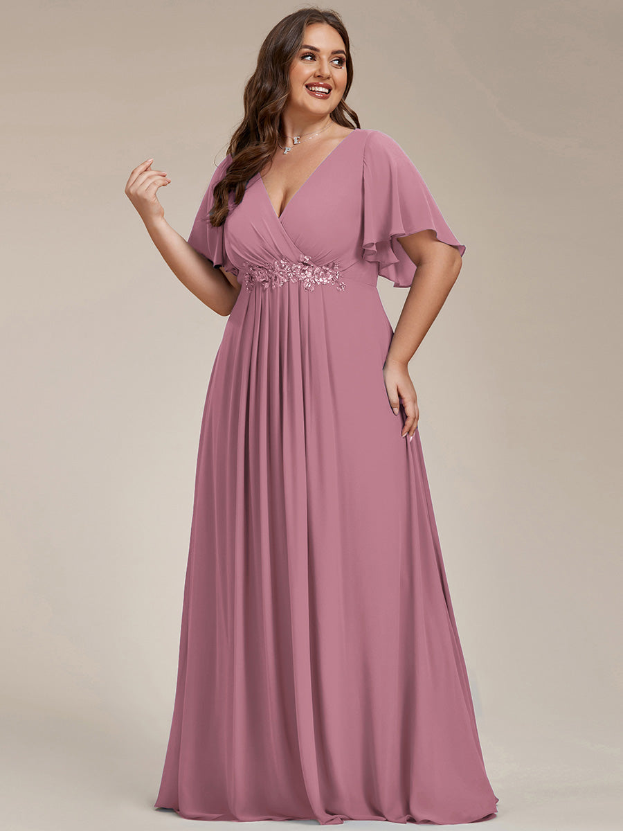 Funkelndes Abendkleid in A-Linie mit Empire-Taille und langen ?rmeln #farbe_Orchideenviolett