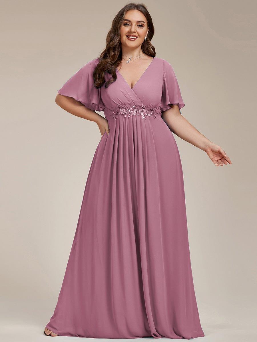 Funkelndes Abendkleid in A-Linie mit Empire-Taille und langen ?rmeln #farbe_Orchid