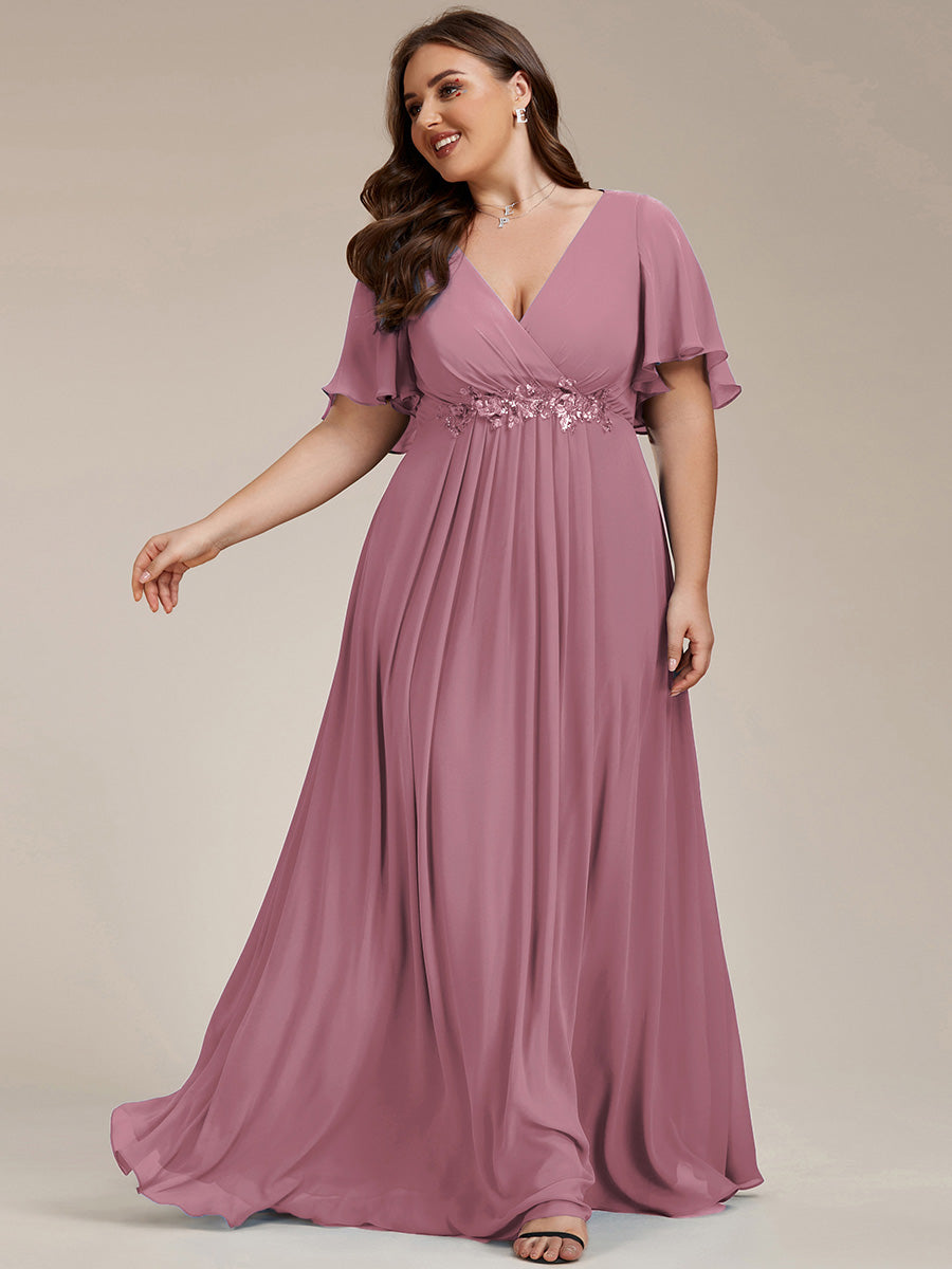 Funkelndes Abendkleid in A-Linie mit Empire-Taille und langen ?rmeln #farbe_Orchideenviolett