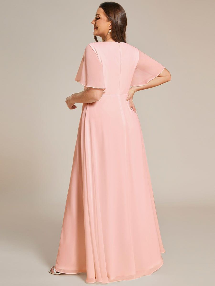 Funkelndes Abendkleid in A-Linie mit Empire-Taille und langen ?rmeln #farbe_Rosa