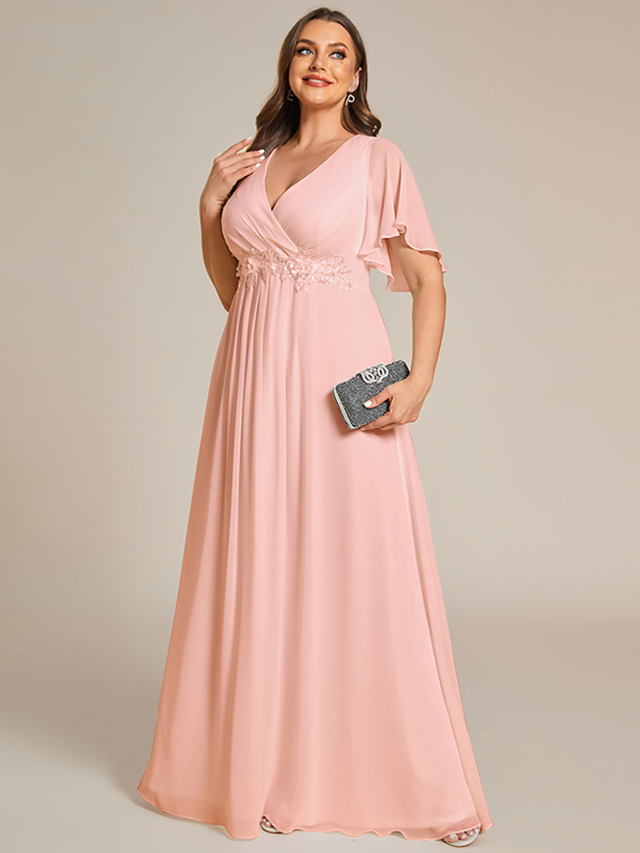 Funkelndes Abendkleid in A-Linie mit Empire-Taille und langen ?rmeln #farbe_Pink