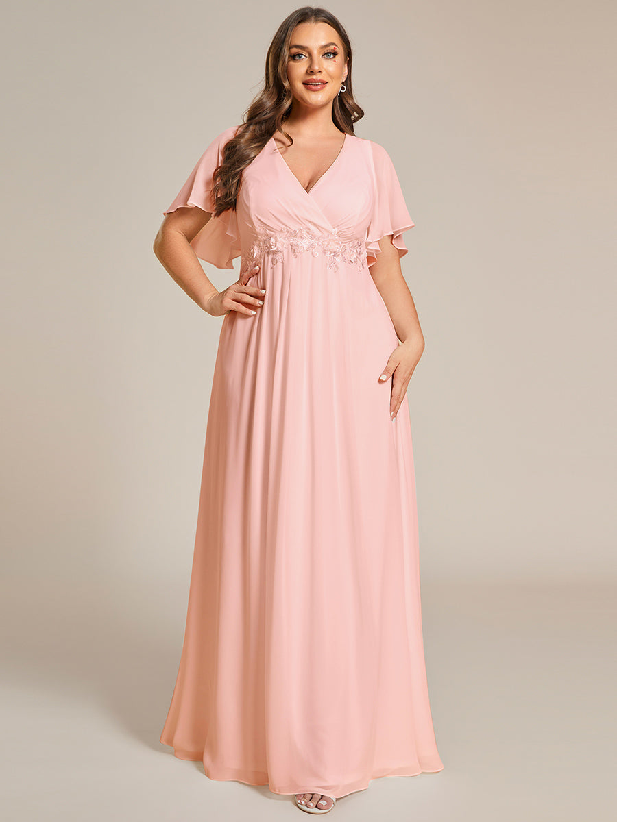 Funkelndes Abendkleid in A-Linie mit Empire-Taille und langen ?rmeln #farbe_Pink