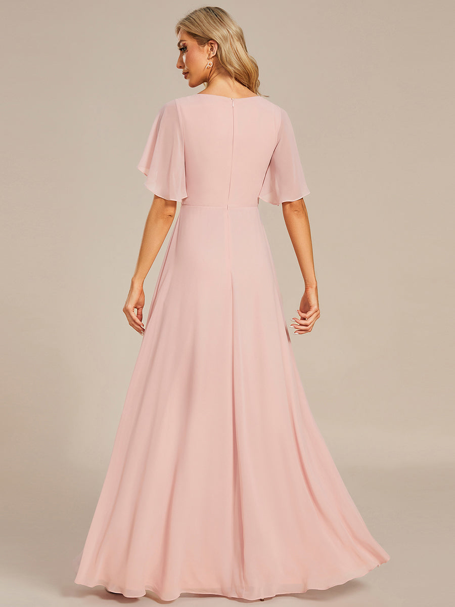 Funkelndes Abendkleid in A-Linie mit Empire-Taille und langen ?rmeln #farbe_Pink