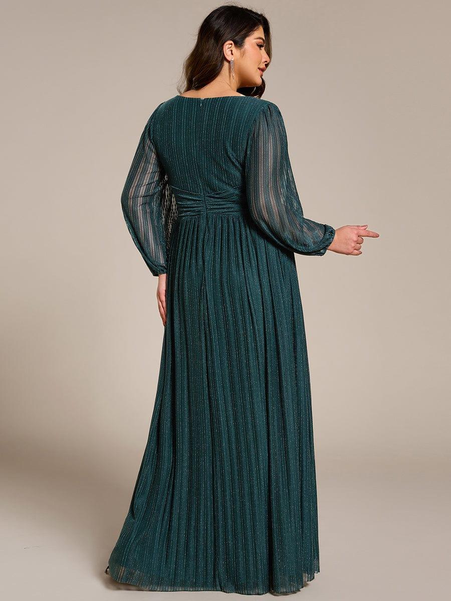 Plus Size Dazzling Empire Waist See-Through Long Sleeves A-Line Evening Dress #color_Teal