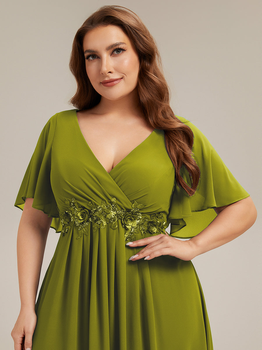 Funkelndes Abendkleid in A-Linie mit Empire-Taille und langen ?rmeln #farbe_Zitrone