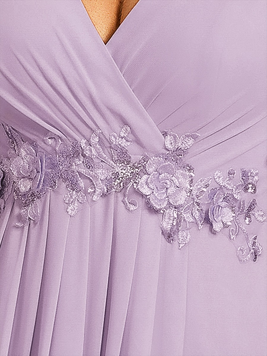 Funkelndes Abendkleid in A-Linie mit Empire-Taille und langen ?rmeln #Farbe_Mattflieder