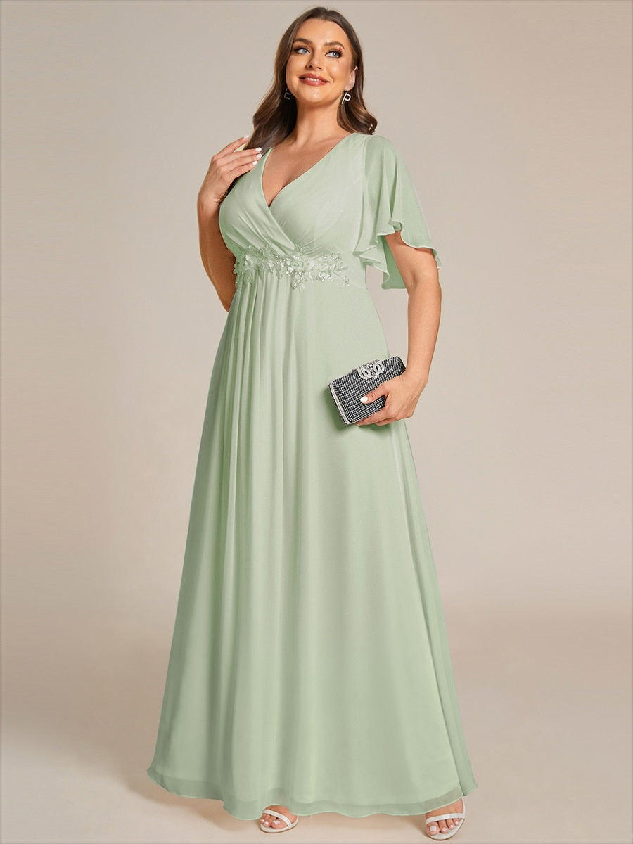 Funkelndes Abendkleid in A-Linie mit Empire-Taille und langen ?rmeln #farbe_Mintgrün