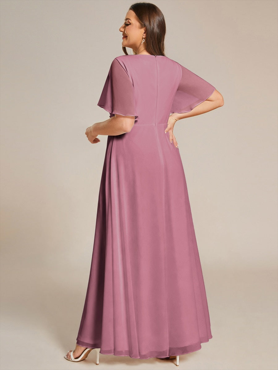 Funkelndes Abendkleid in A-Linie mit Empire-Taille und langen ?rmeln #farbe_Orchideenviolett