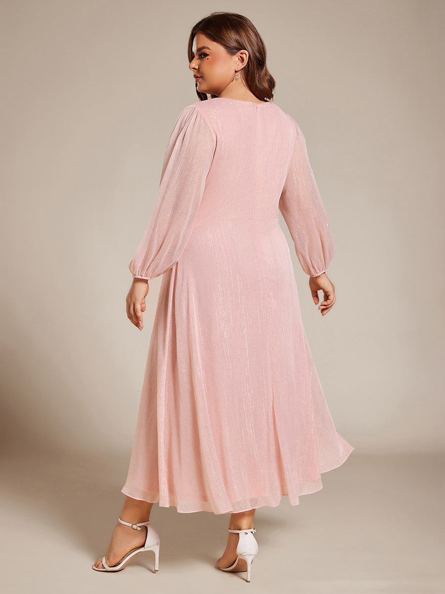 Robe d'invit¡§| de mariage trap¡§¡§ze en mousseline fluide ¡§¡è encolure ronde et longueur au genou #farbe_Pink