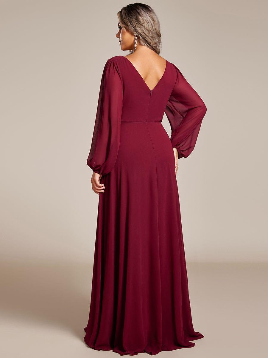 Funkelndes Abendkleid in A-Linie mit Empire-Taille und langen ?rmeln #farbe_Burgundy