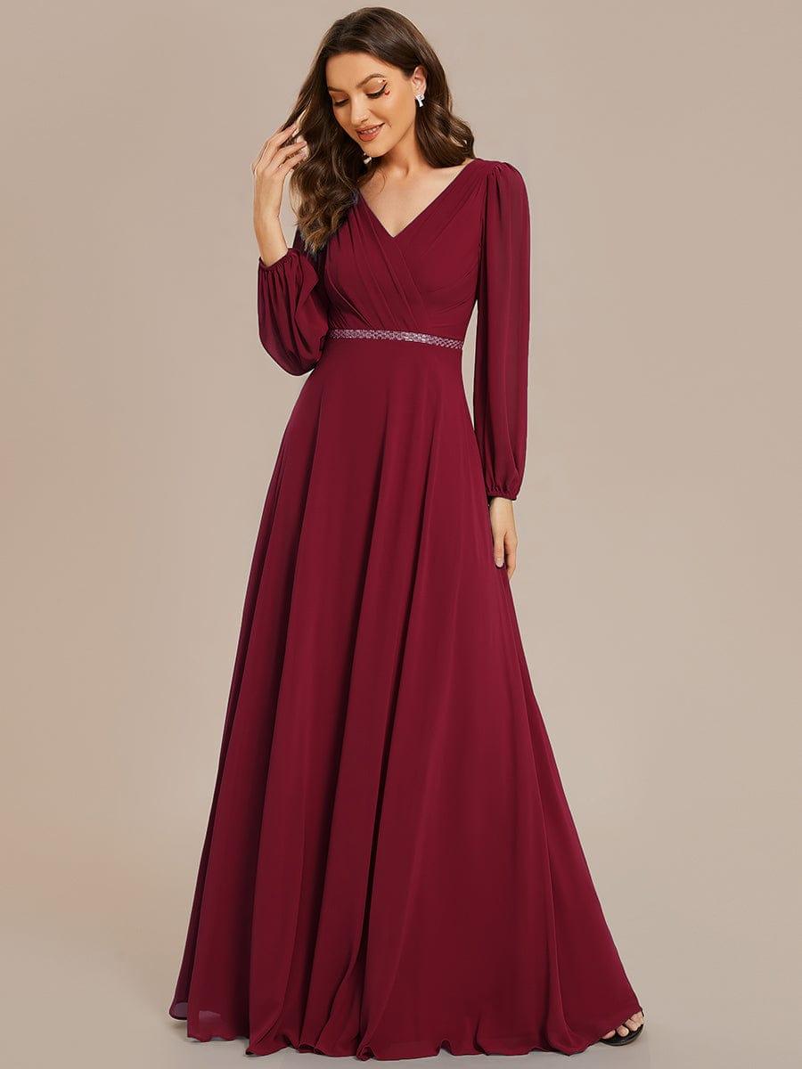 Funkelndes Abendkleid in A-Linie mit Empire-Taille und langen ?rmeln #farbe_Burgundy Funkelndes Abendkleid in A-Linie mit Empire-Taille und langen ?rmeln #farbe_Burgundy