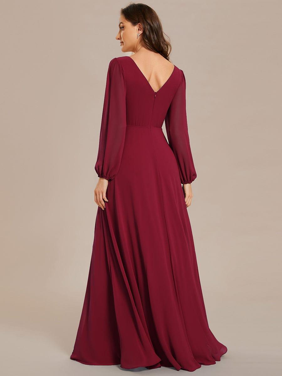 Funkelndes Abendkleid in A-Linie mit Empire-Taille und langen ?rmeln #farbe_Burgundy Funkelndes Abendkleid in A-Linie mit Empire-Taille und langen ?rmeln #farbe_Burgundy