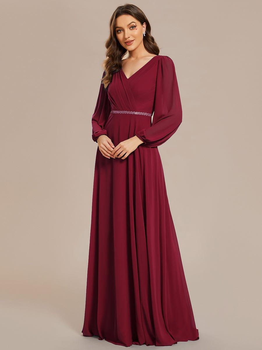 Funkelndes Abendkleid in A-Linie mit Empire-Taille und langen ?rmeln #farbe_Burgundy Funkelndes Abendkleid in A-Linie mit Empire-Taille und langen ?rmeln #farbe_Burgundy