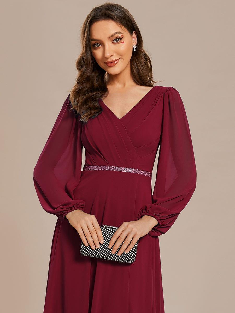 Funkelndes Abendkleid in A-Linie mit Empire-Taille und langen ?rmeln #farbe_Burgundy Funkelndes Abendkleid in A-Linie mit Empire-Taille und langen ?rmeln #farbe_Burgundy
