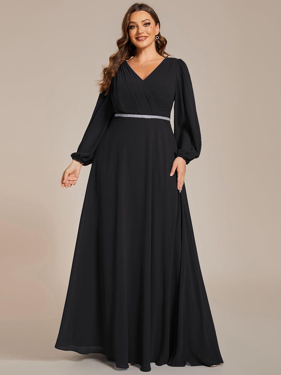 Funkelndes Abendkleid in A-Linie mit Empire-Taille und langen ?rmeln #farbe_Schwarz