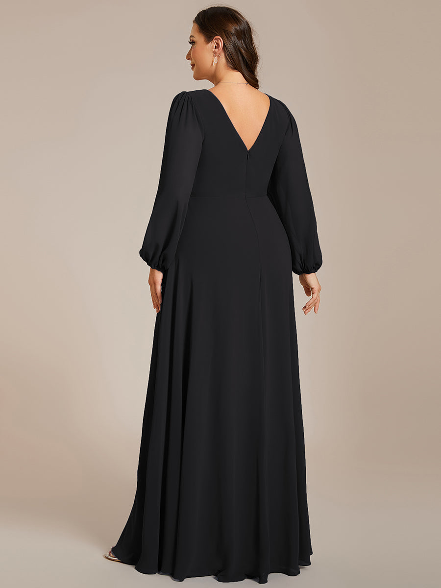 Funkelndes Abendkleid in A-Linie mit Empire-Taille und langen ?rmeln #farbe_Schwarz