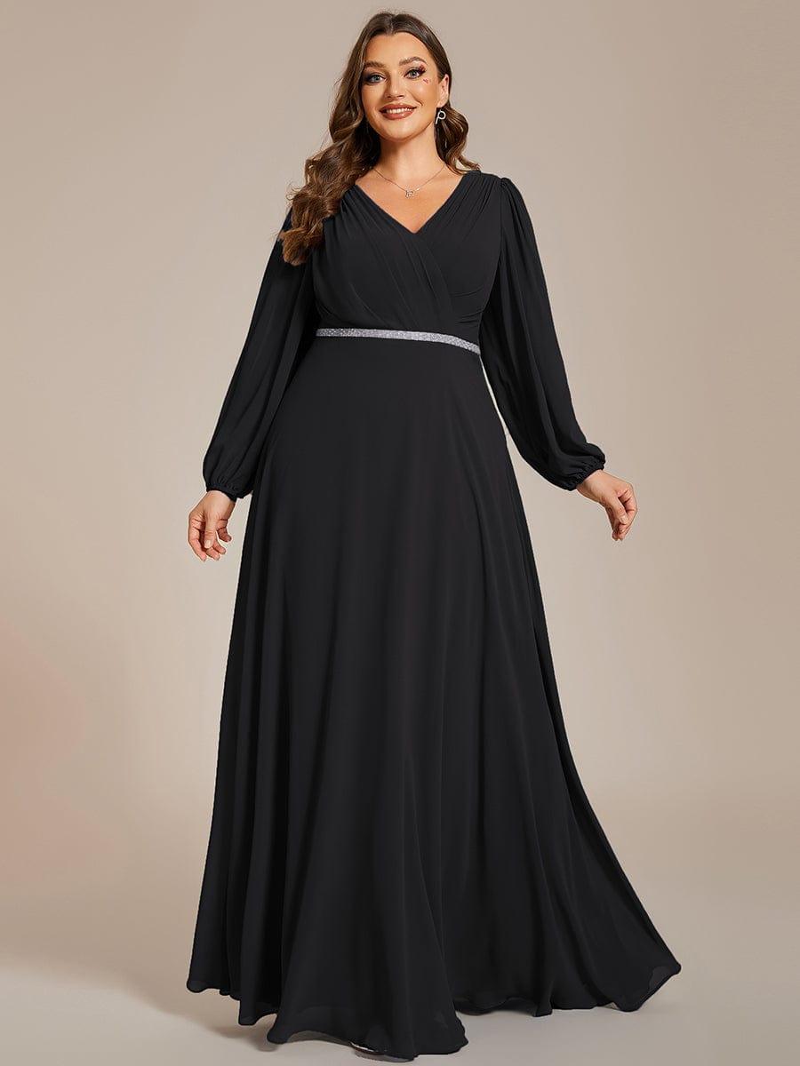 Funkelndes Abendkleid in A-Linie mit Empire-Taille und langen ?rmeln #farbe_Schwarz
