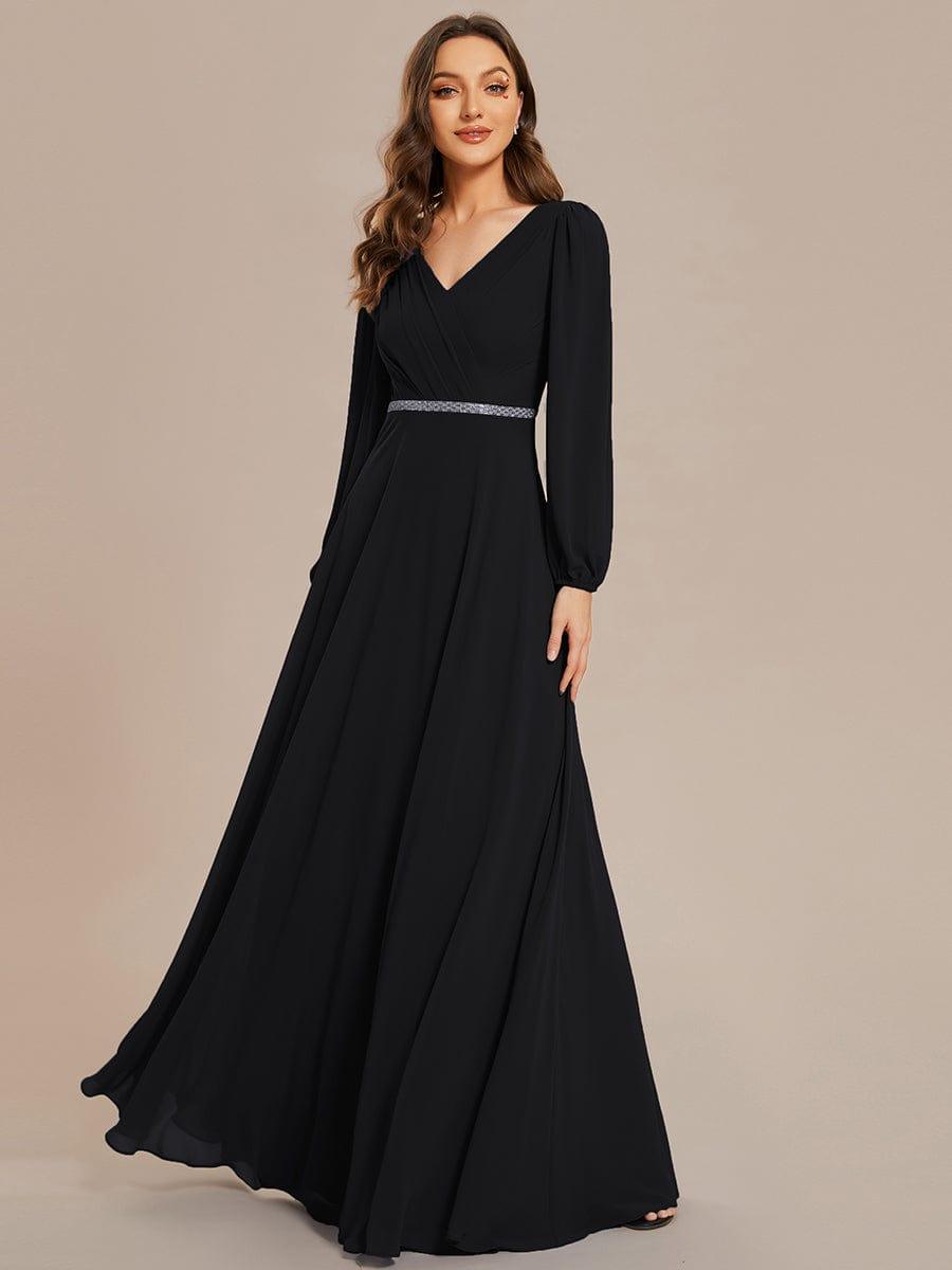 Funkelndes Abendkleid in A-Linie mit Empire-Taille und langen ?rmeln #farbe_Schwarz Funkelndes Abendkleid in A-Linie mit Empire-Taille und langen ?rmeln #farbe_Schwarz