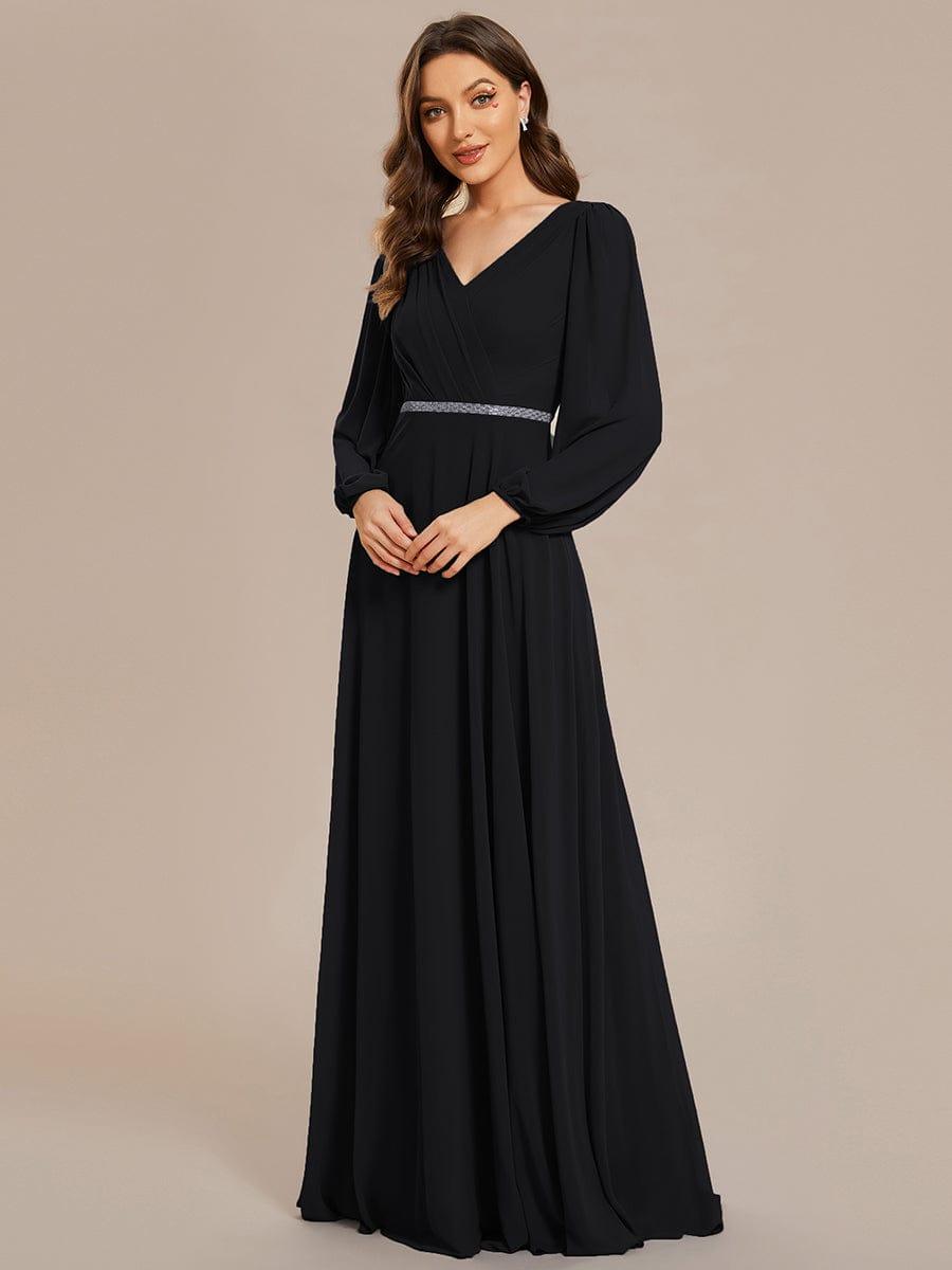 Funkelndes Abendkleid in A-Linie mit Empire-Taille und langen ?rmeln #farbe_Schwarz Funkelndes Abendkleid in A-Linie mit Empire-Taille und langen ?rmeln #farbe_Schwarz