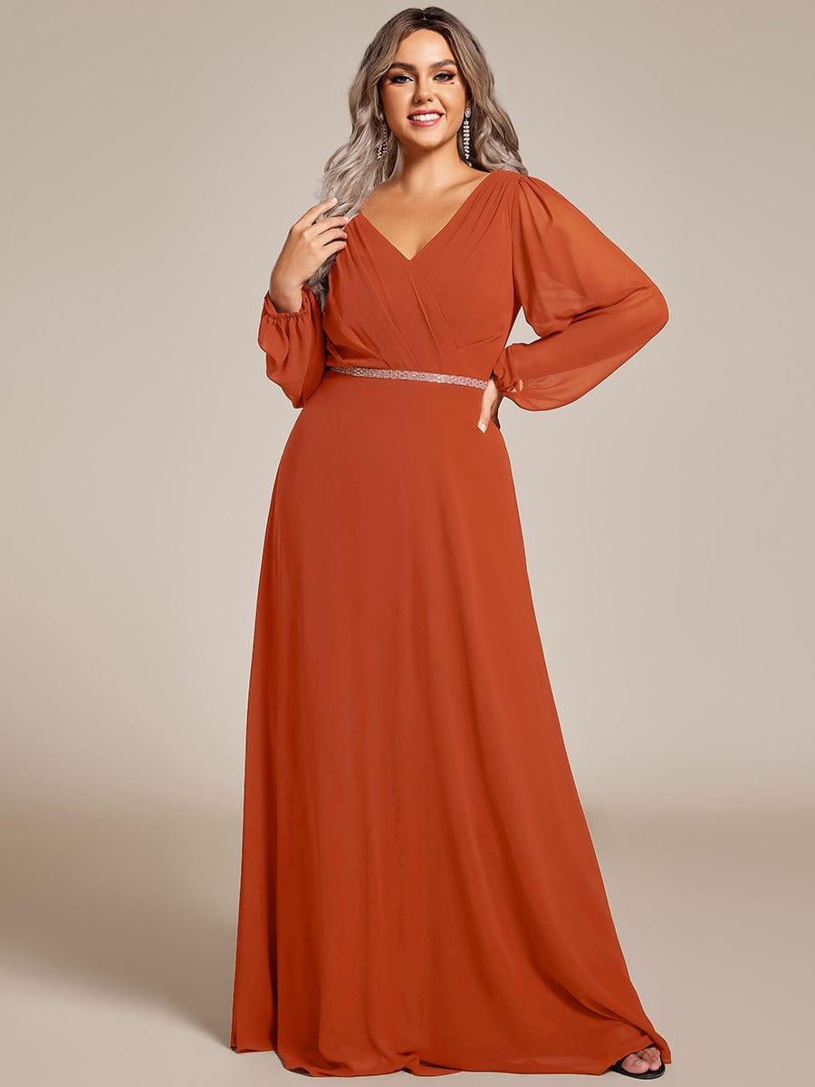 Funkelndes Abendkleid in A-Linie mit Empire-Taille und langen ?rmeln #farbe_Gebrannte Orange