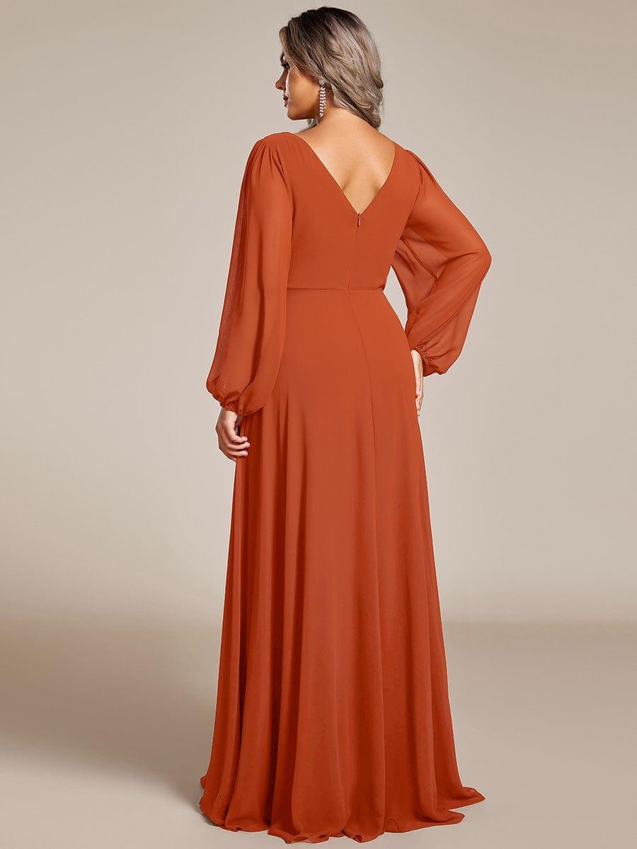 Funkelndes Abendkleid in A-Linie mit Empire-Taille und langen ?rmeln #farbe_Gebrannte Orange