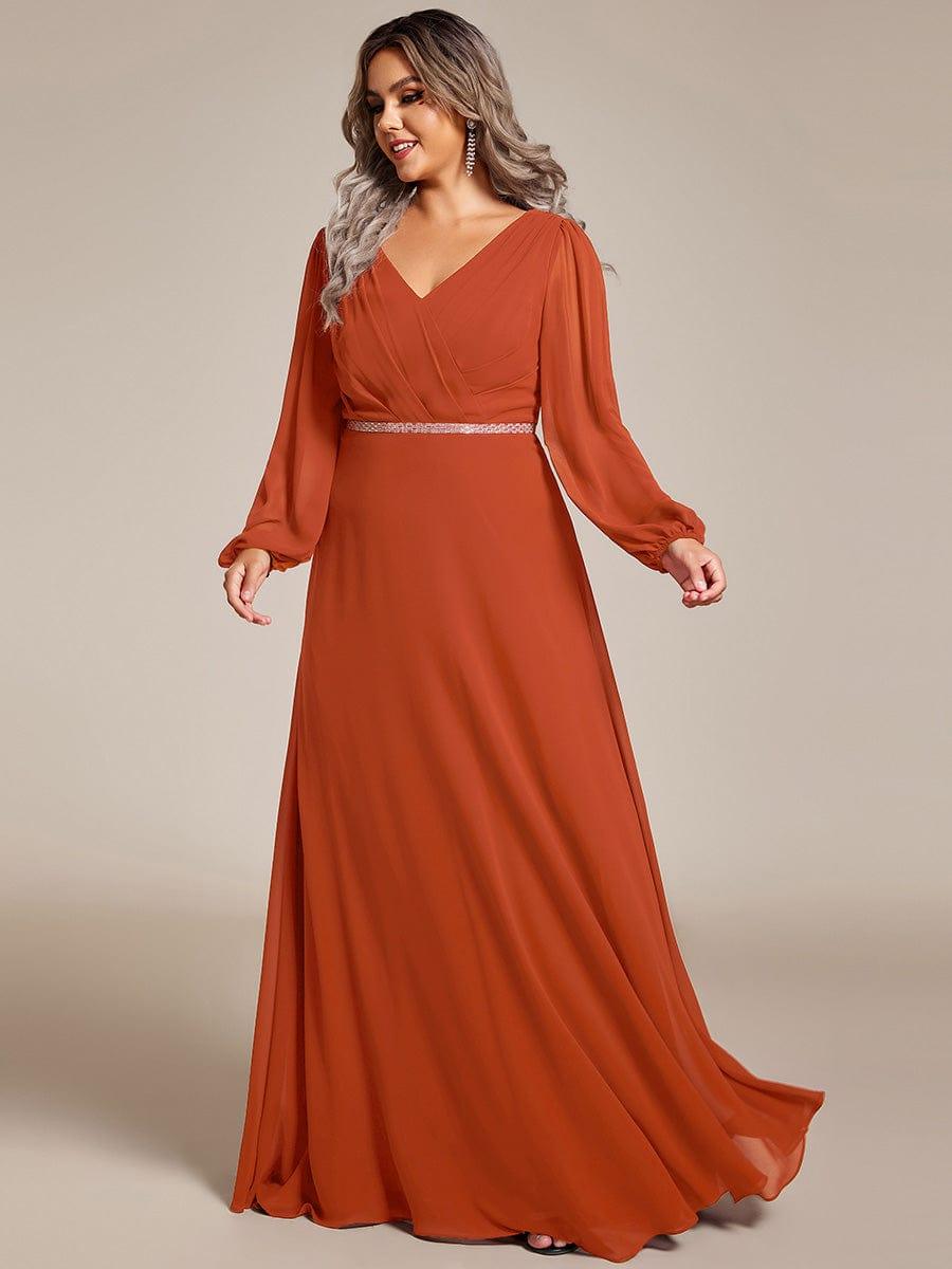 Funkelndes Abendkleid in A-Linie mit Empire-Taille und langen ?rmeln #farbe_Gebrannte Orange