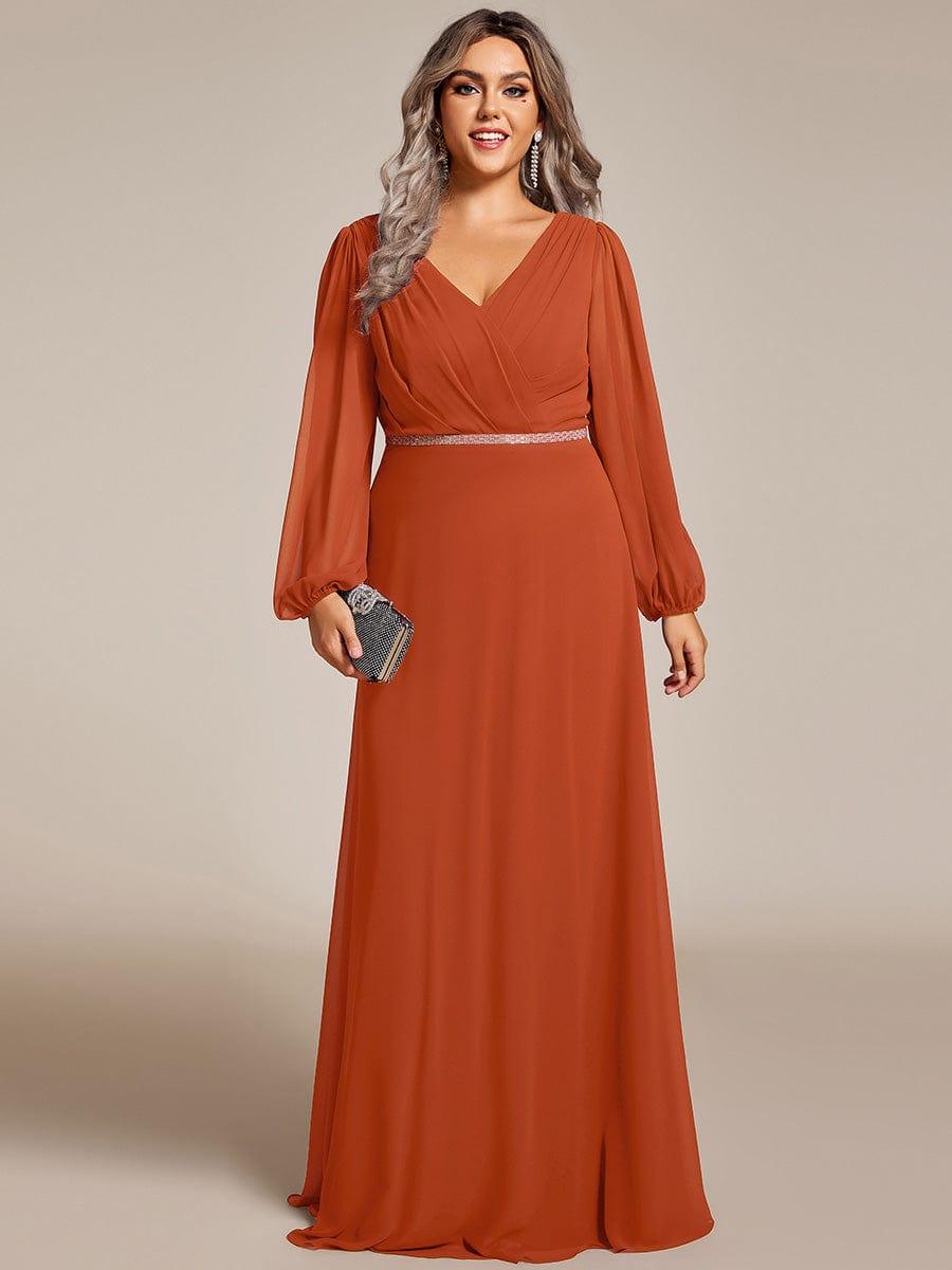 Funkelndes Abendkleid in A-Linie mit Empire-Taille und langen ?rmeln #farbe_Gebrannte Orange