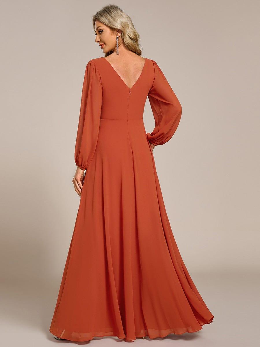 Funkelndes Abendkleid in A-Linie mit Empire-Taille und langen ?rmeln #farbe_Gebrannte Orange Funkelndes Abendkleid in A-Linie mit Empire-Taille und langen ?rmeln #farbe_Gebrannte Orange