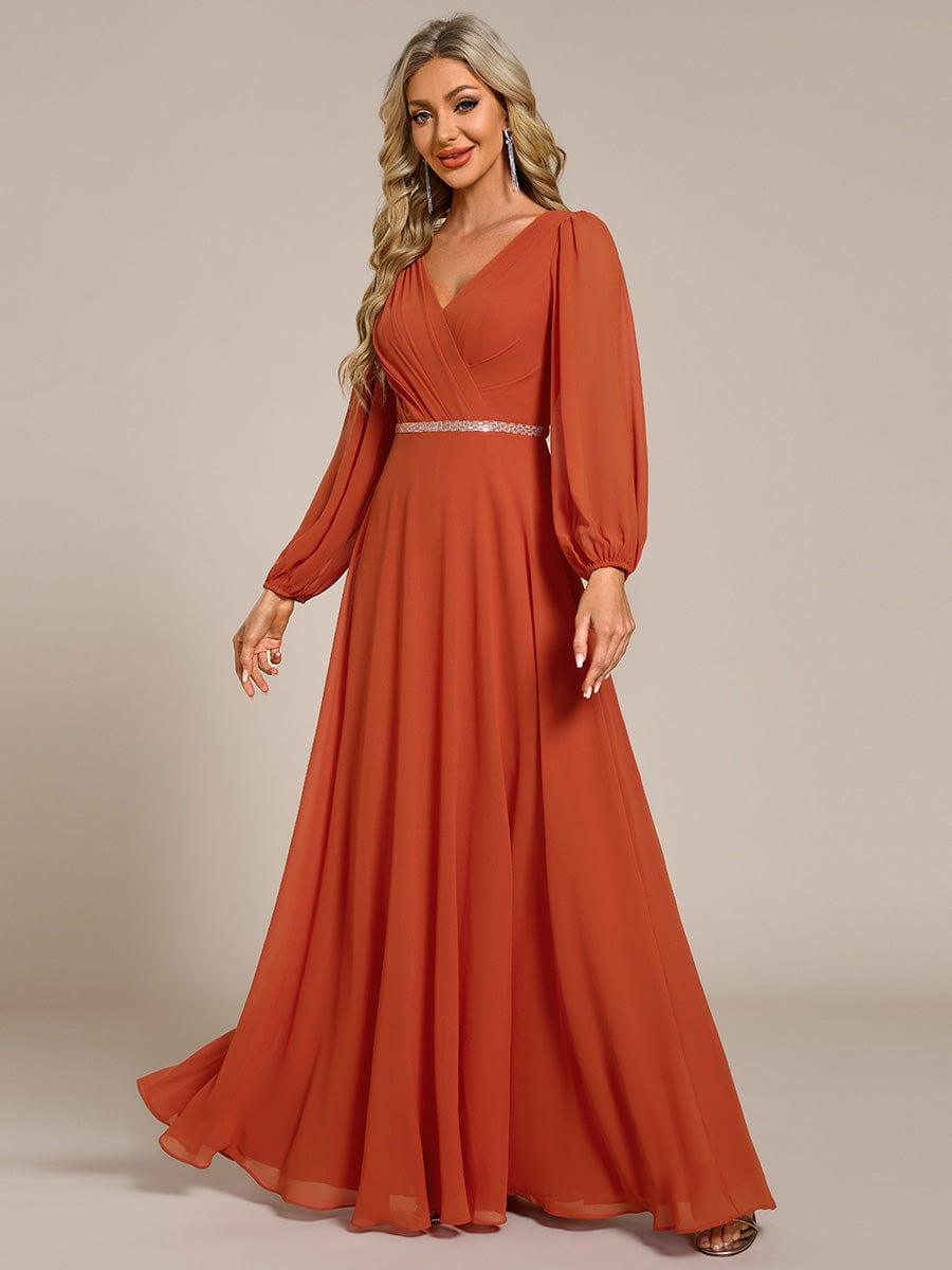 Funkelndes Abendkleid in A-Linie mit Empire-Taille und langen ?rmeln #farbe_Gebrannte Orange Funkelndes Abendkleid in A-Linie mit Empire-Taille und langen ?rmeln #farbe_Gebrannte Orange