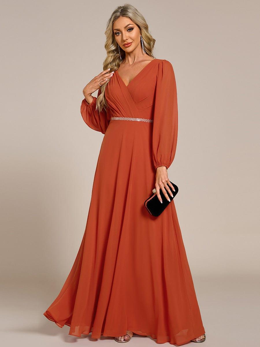 Funkelndes Abendkleid in A-Linie mit Empire-Taille und langen ?rmeln #farbe_Gebrannte Orange Funkelndes Abendkleid in A-Linie mit Empire-Taille und langen ?rmeln #farbe_Gebrannte Orange
