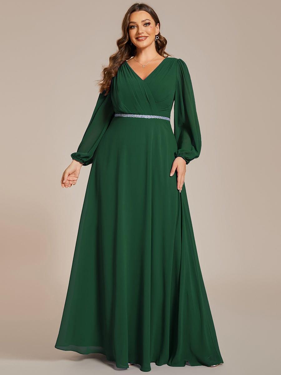 Funkelndes Abendkleid in A-Linie mit Empire-Taille und langen ?rmeln #farbe_Dunkel Gruen