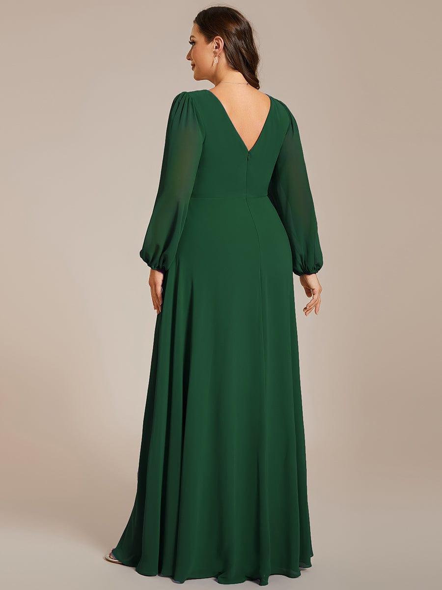 Funkelndes Abendkleid in A-Linie mit Empire-Taille und langen ?rmeln #farbe_Dunkel Gruen