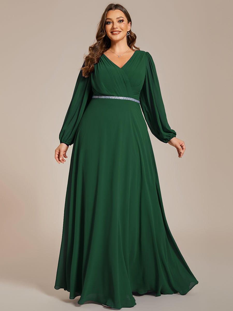 Funkelndes Abendkleid in A-Linie mit Empire-Taille und langen ?rmeln #farbe_Dunkel Gruen