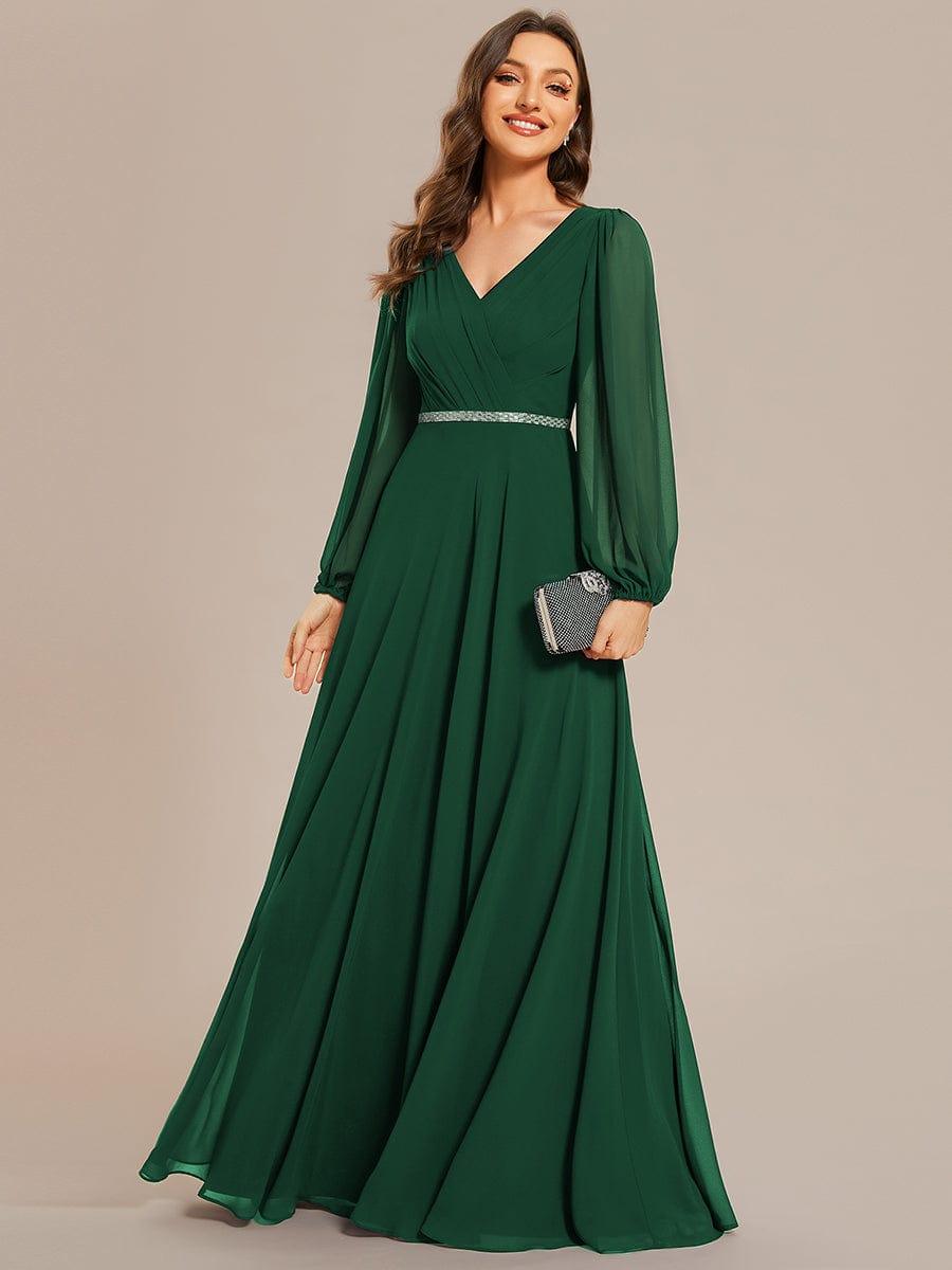 Funkelndes Abendkleid in A-Linie mit Empire-Taille und langen ?rmeln #farbe_Dunkel Gruen Funkelndes Abendkleid in A-Linie mit Empire-Taille und langen ?rmeln #farbe_Dunkel Gruen