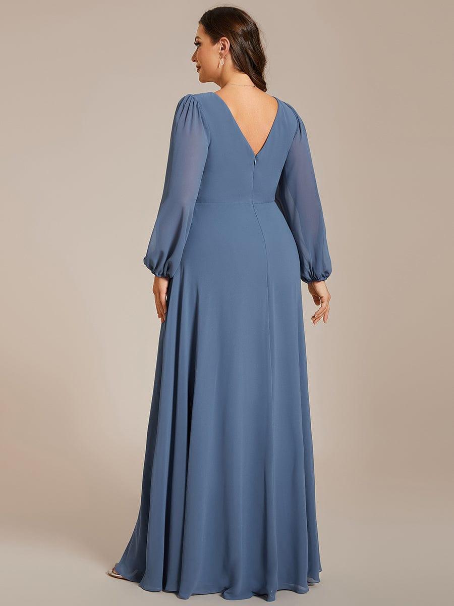 Funkelndes Abendkleid in A-Linie mit Empire-Taille und langen ?rmeln #farbe_Dusty Navy