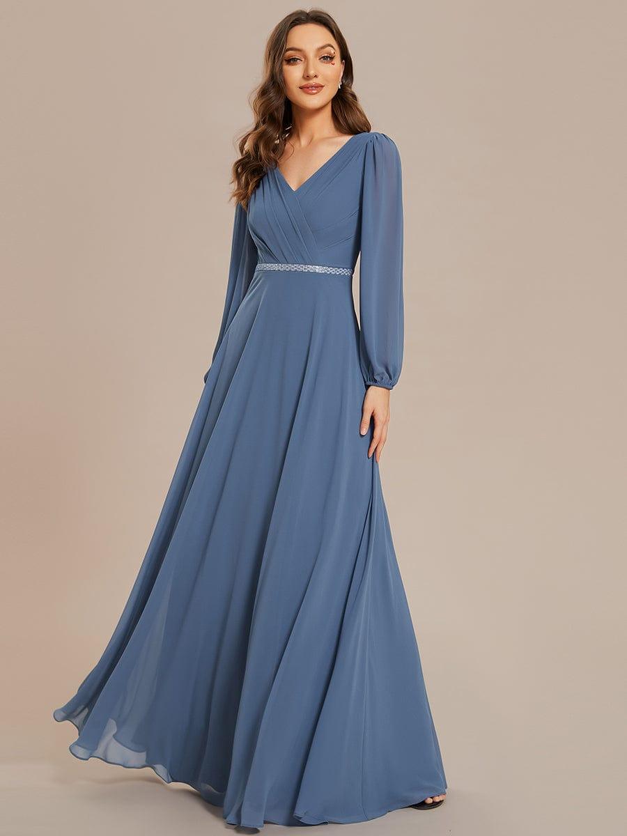 Funkelndes Abendkleid in A-Linie mit Empire-Taille und langen ?rmeln #farbe_Dusty Navy Funkelndes Abendkleid in A-Linie mit Empire-Taille und langen ?rmeln #farbe_Dusty Navy