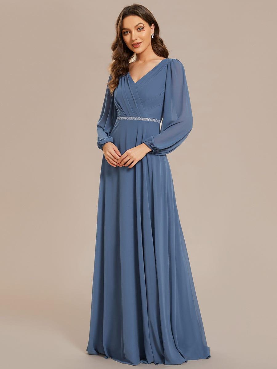 Funkelndes Abendkleid in A-Linie mit Empire-Taille und langen ?rmeln #farbe_Dusty Navy Funkelndes Abendkleid in A-Linie mit Empire-Taille und langen ?rmeln #farbe_Dusty Navy
