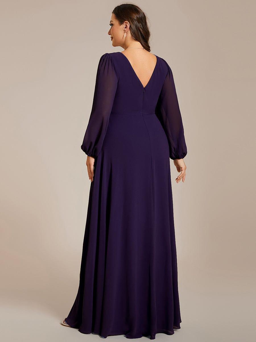 Funkelndes Abendkleid in A-Linie mit Empire-Taille und langen ?rmeln #farbe_Dunkel Violett