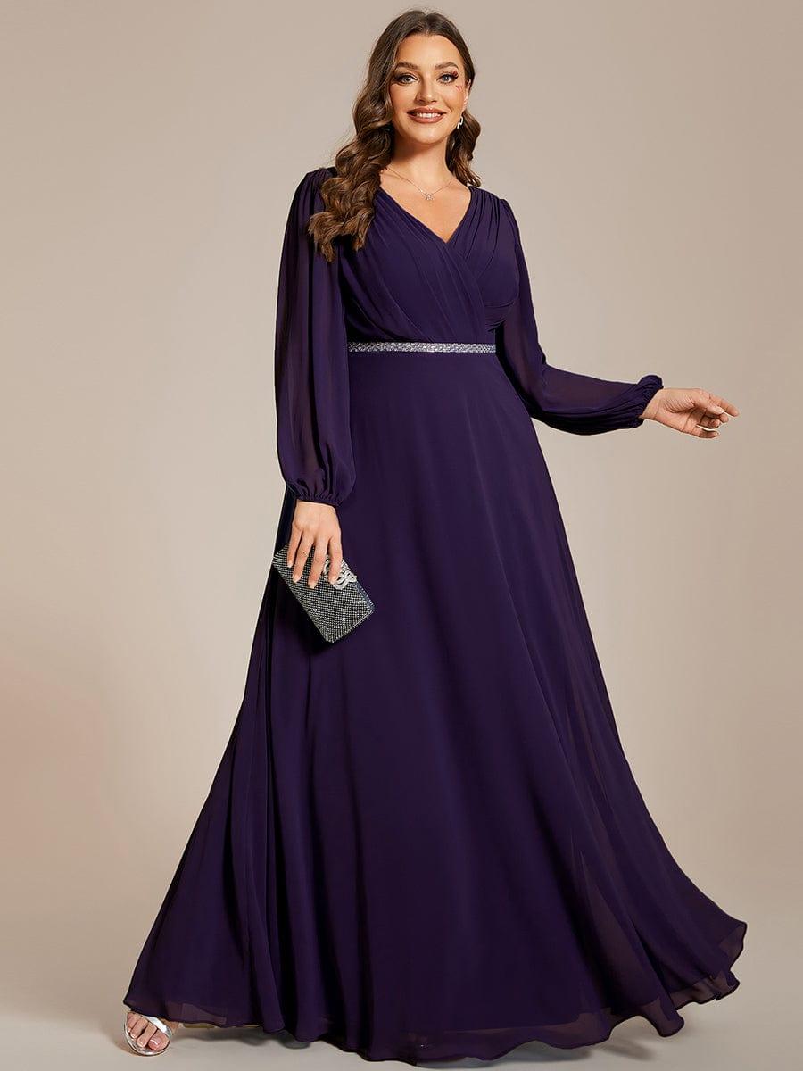 Funkelndes Abendkleid in A-Linie mit Empire-Taille und langen ?rmeln #farbe_Dunkel Violett