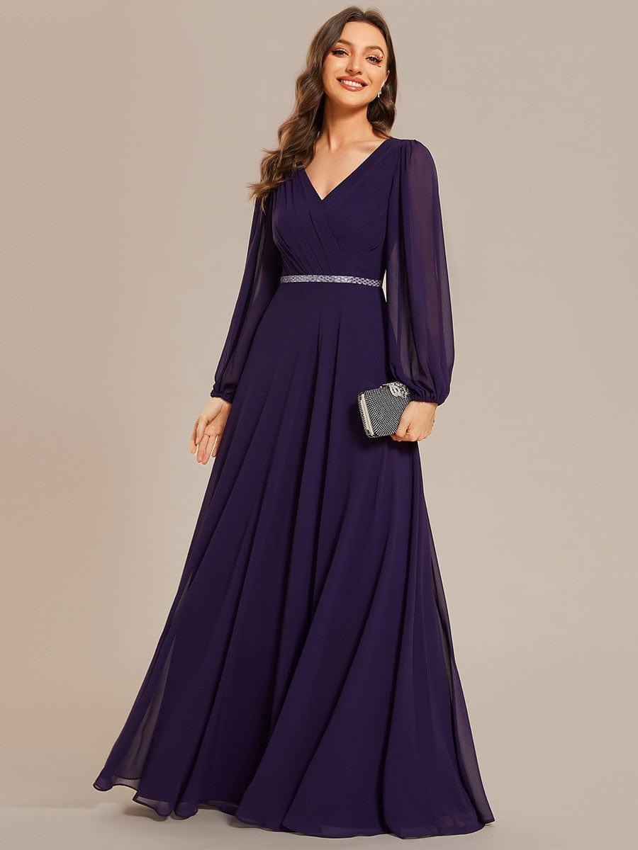 Funkelndes Abendkleid in A-Linie mit Empire-Taille und langen ?rmeln #farbe_Dunkel Violett Funkelndes Abendkleid in A-Linie mit Empire-Taille und langen ?rmeln #farbe_Dunkel Violett