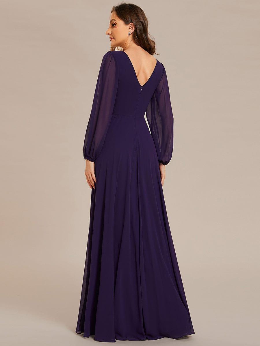 Funkelndes Abendkleid in A-Linie mit Empire-Taille und langen ?rmeln #farbe_Dunkel Violett Funkelndes Abendkleid in A-Linie mit Empire-Taille und langen ?rmeln #farbe_Dunkel Violett