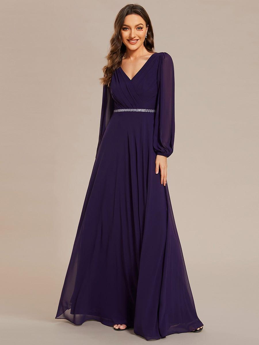 Funkelndes Abendkleid in A-Linie mit Empire-Taille und langen ?rmeln #farbe_Dunkel Violett Funkelndes Abendkleid in A-Linie mit Empire-Taille und langen ?rmeln #farbe_Dunkel Violett