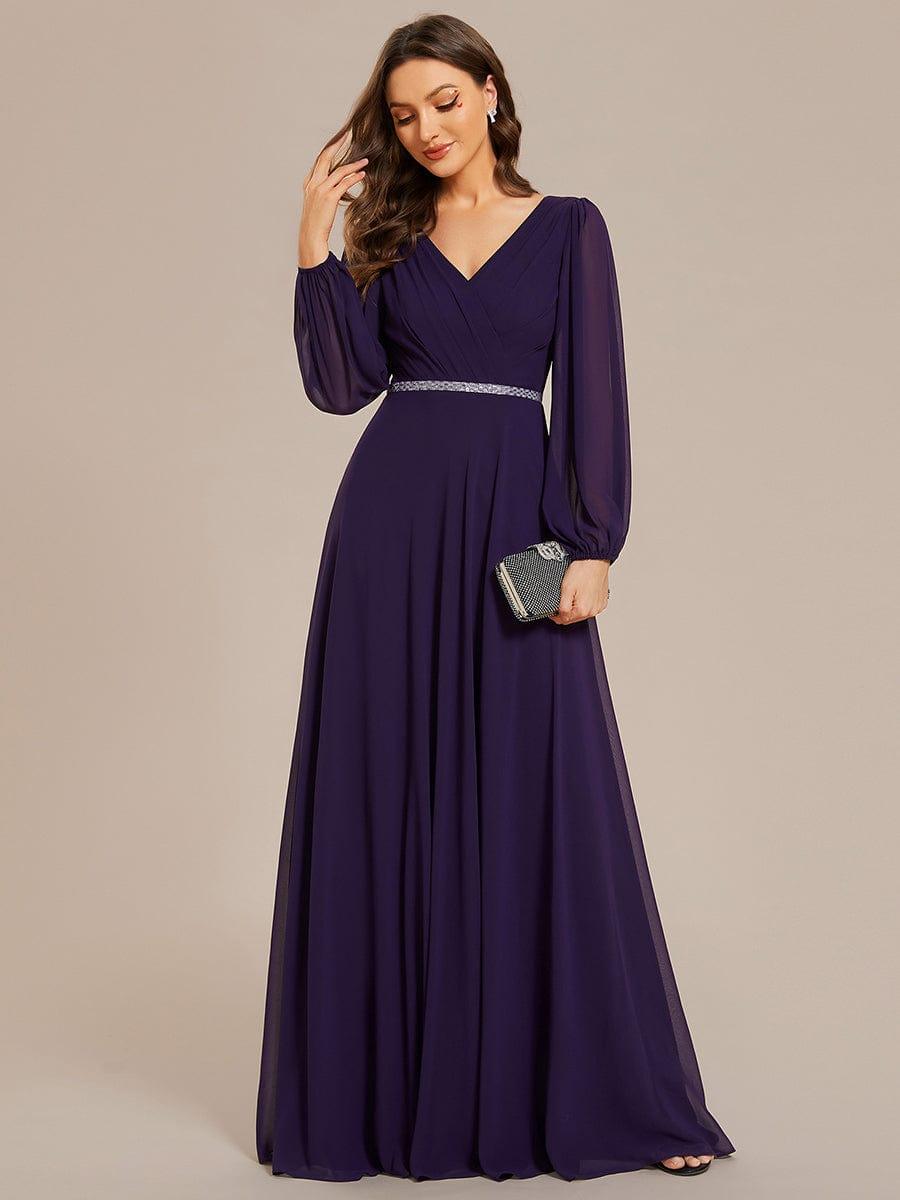 Funkelndes Abendkleid in A-Linie mit Empire-Taille und langen ?rmeln #farbe_Dunkel Violett Funkelndes Abendkleid in A-Linie mit Empire-Taille und langen ?rmeln #farbe_Dunkel Violett