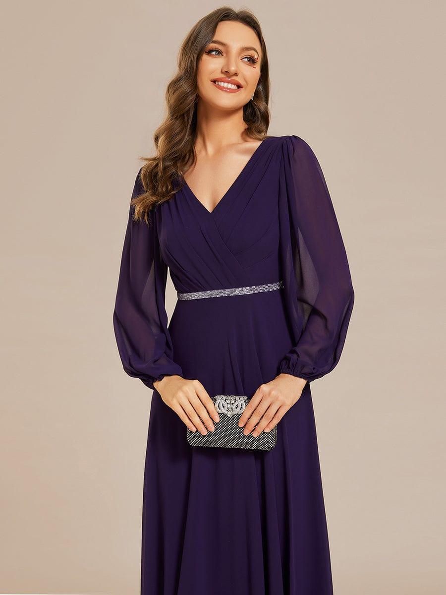 Funkelndes Abendkleid in A-Linie mit Empire-Taille und langen ?rmeln #farbe_Dunkel Violett Funkelndes Abendkleid in A-Linie mit Empire-Taille und langen ?rmeln #farbe_Dunkel Violett