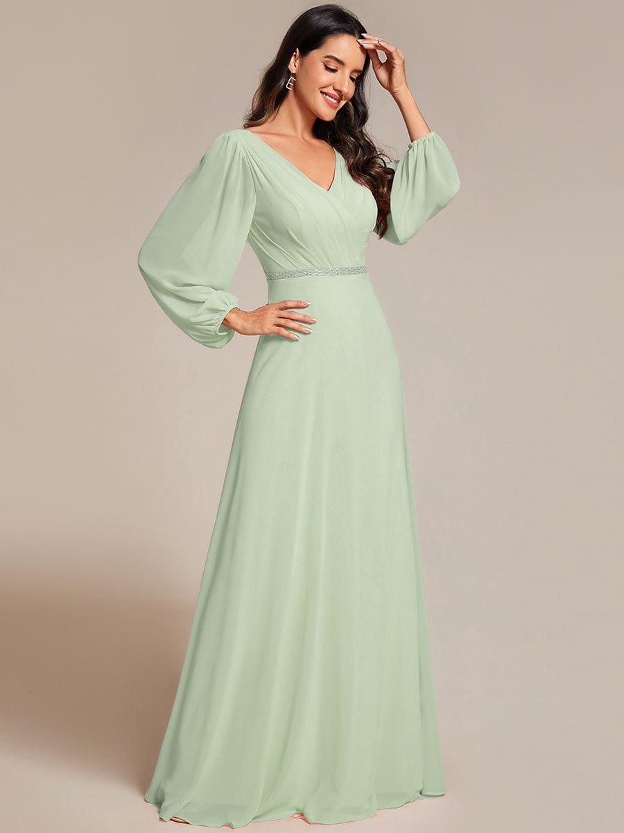 Funkelndes Abendkleid in A-Linie mit Empire-Taille und langen ?rmeln #farbe_Mint Gruen