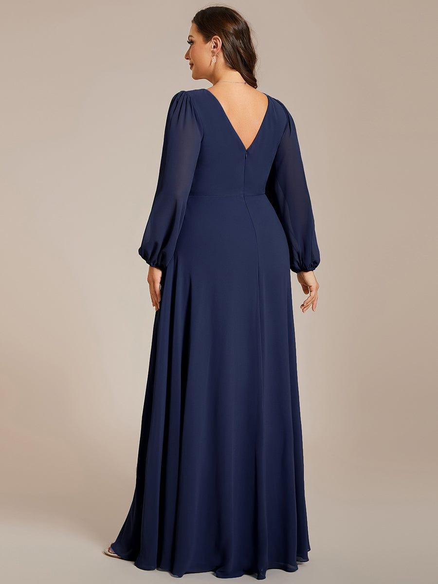 Funkelndes Abendkleid in A-Linie mit Empire-Taille und langen ?rmeln #farbe_Navy Blau