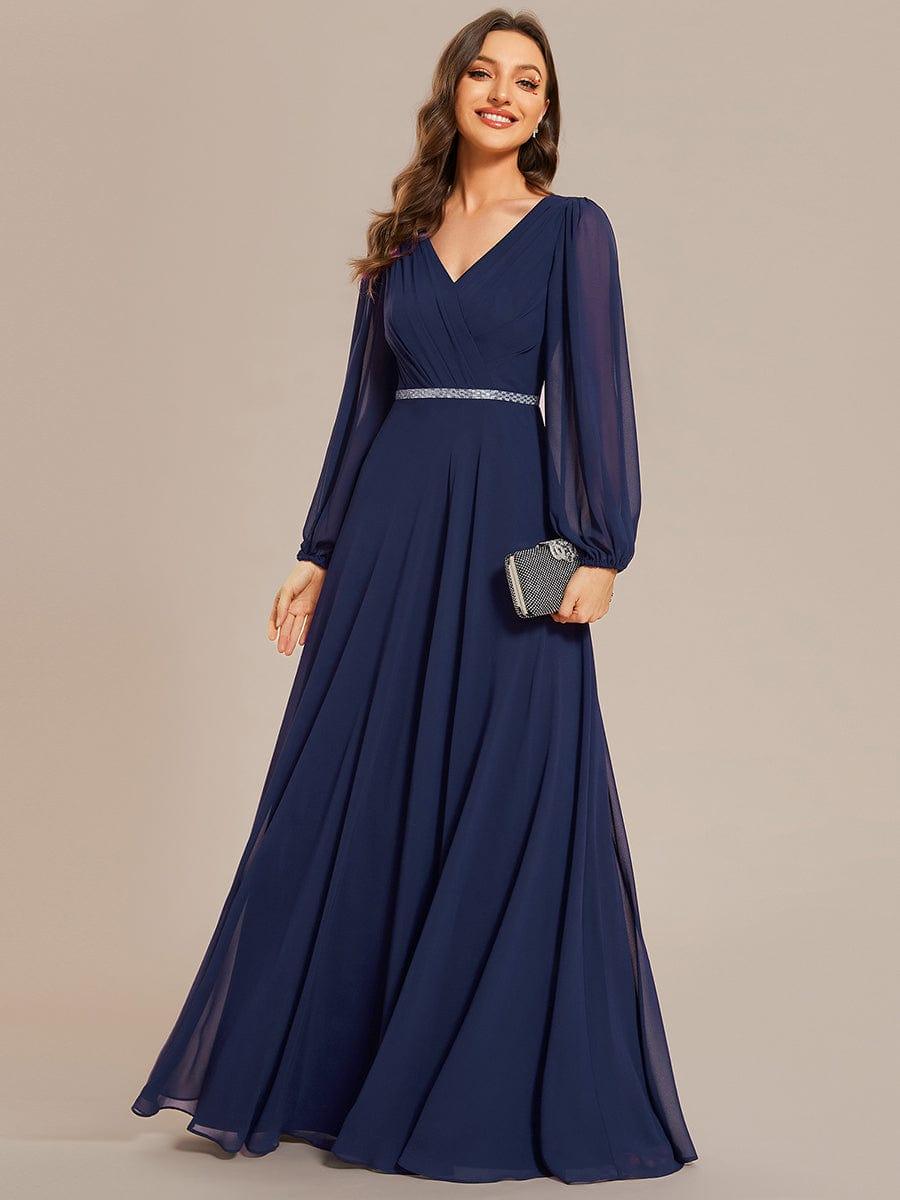 Funkelndes Abendkleid in A-Linie mit Empire-Taille und langen ?rmeln #farbe_Navy Blau Funkelndes Abendkleid in A-Linie mit Empire-Taille und langen ?rmeln #farbe_Navy Blau